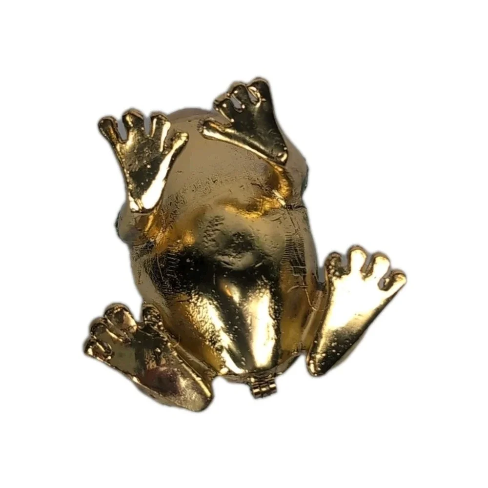 Hinged Keren Kopal Style Gold Tone Frog Trinket Box Rhinestones Green Eyes Vintg